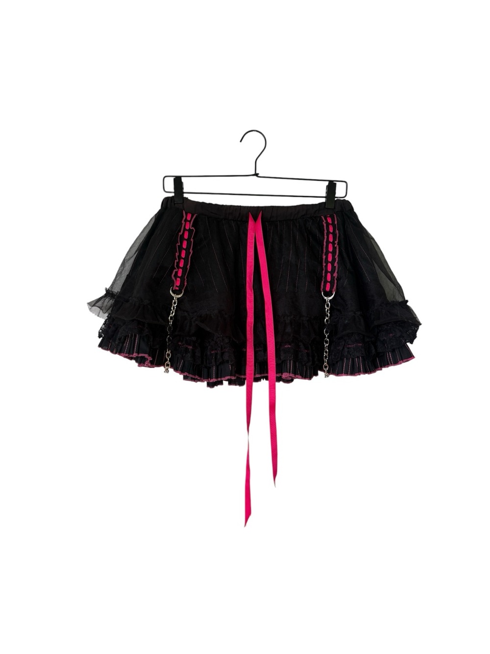 TRIPP Black and Hot Pink Layered Mini Skirt with Ribbon & Chain Detail